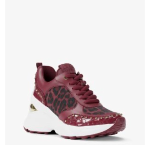 Michael Kors Burgundy Leopard Print Sneakers - Picture 6 of 7